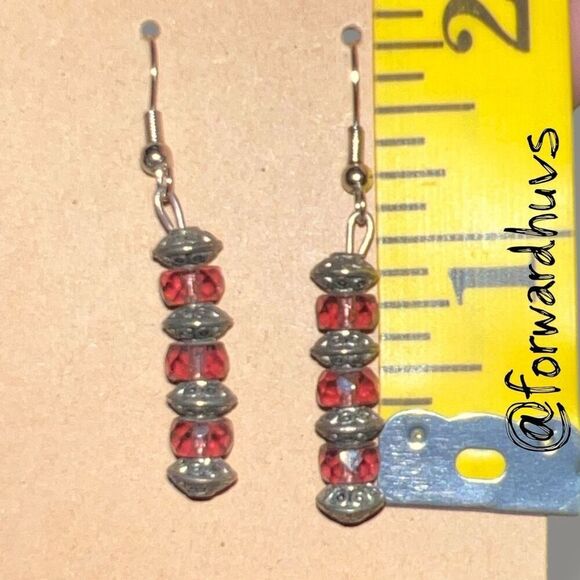 Bundle Sale 3 for $15 | Red & Silver Beaded Dangle Earrings - Picture 6 of 7